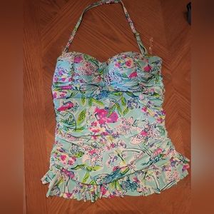 Carmen ruffled tankini top Lagoon Sarang Hipster bikini bottoms 8/10 swimsuit